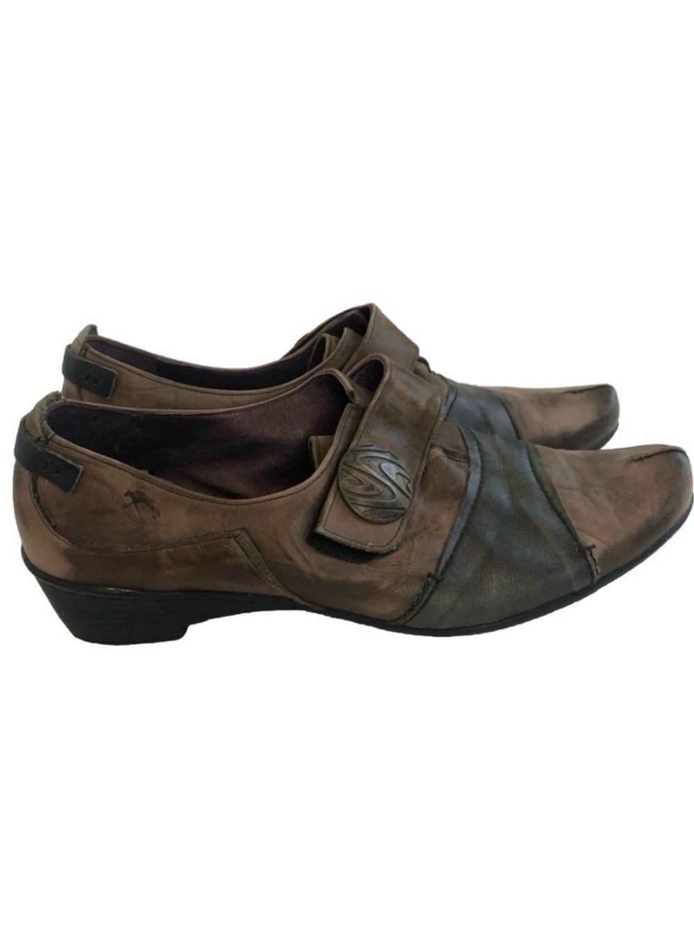 Faluchos Brown Leather Slip-On Dress Loafers with Strap Accent